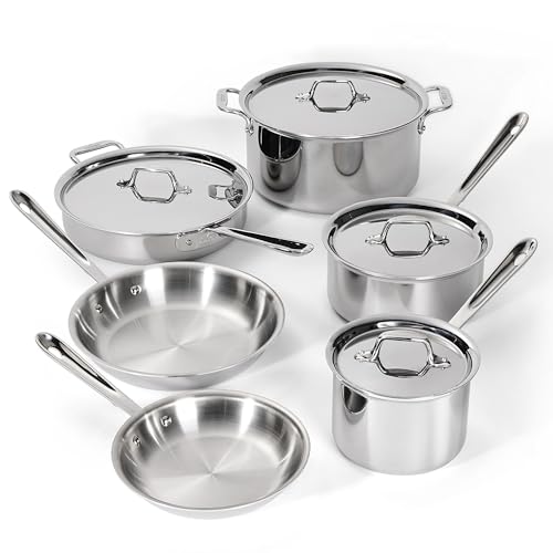 All-Clad D3 Stainless Steel Cookware Set – 10-Piece Pots and Pans Set, Induction, Oven Broiler Safe 600F – Includes Frying Pans, Saucepan, Sauté-Pan, Stockpot, Professional Cookware – Stainless Steel