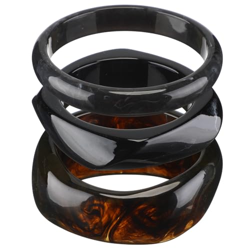 Quelay 3 Pcs Acrylic Colorful Resin Bangle Boho Chunky Bracelets for Women Irregular Geometric Cuff Wide Bracelets(Black)