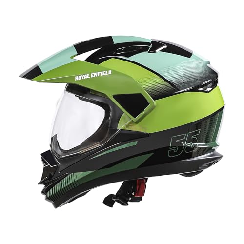 Image of Royal Enfield Escapade Chequer ISI and DOT Certified Offroad Riding Motorcycling Helmet Light Green (M) 57 Cm
