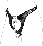 SUPKTHDY Harness Damen Leder Sexy Ouvert Slip Offen V-G-String Tanga Keuschheitsgürtel Unterwäsche Bikini Slip mit Ketten und Schloss Open Erotic Briefs Mini Dessous für Frauen