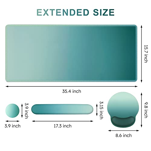 Icasso Desk Mat, Gaming Mouse Pad Wrist Support Set,4In1 Xxl Large Mousepad + Keyboard Wrist Rest+Mouse Wrist Rest+Coaster Set With Ergonomic Design For Home Office Table Computer-Bean Gray Green #TOP1