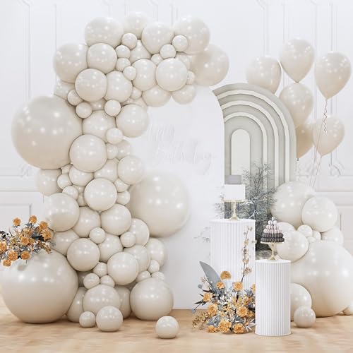 Image of PartyWoo White Sand Balloons 155pcs Different Sizes of 18 12 10 5 Inch Off White Beige Cream Ivory Boho Neutral Balloon Arch Kit Garland for Wedding Baby Shower Birthday Party Decorations White-F12