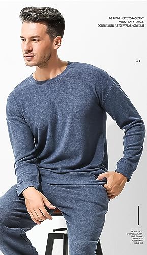 Mens Pajamas Sets, Casual Crew Neck Long-Sleeved Sleepwear Top & Bottom Pjs Set Loungewear with Pockets2