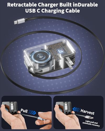 Image of Retractable Charger USB C Charging,45W Retractable iPhone 17 16 Charger Wall Plug,4 in 1 Foldable Plug with Dual USB C Cable Ultra-Compact Travel Charging for iPhone Air /17 /17Pro /17 Pro Max /16 /15,iPad