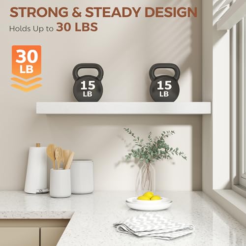 Image of Dreamland 30 Inch White Floating Shelves for Wall,8 Inch Deep Floating Shelves,30 inch W x 8 inch D Wall Shelves for Bedroom,Living Room, Kitchen,Bathroom,Set of 2