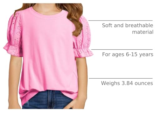 Image of DOKOTOO KIDS Girls Summer Shirts Cute Hollow Out Puff Short Sleeve Tops Casual Crewneck Tee Blouse 6-15 Years