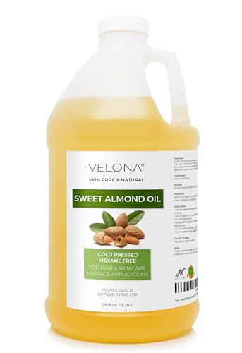 velona Sweet Almond Oil - 1 Gallon / 128 Fl Oz | 100% Pure and Natural Carrier Oil |Cold Pressed | Skin Hair Body & Face Moisturizing | Use Today - Enjoy Results