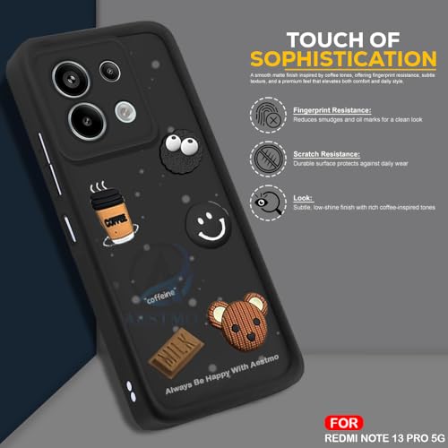 Image of AESTMO Back Case Cover for Redmi Note 13 Pro 5G Cover | Cute Fun Cartoon 3D Ball | Coffee Silicone Case | Full Body Protection | Camera Protection Back Cover for Redmi Note 13 Pro 5G (Black)