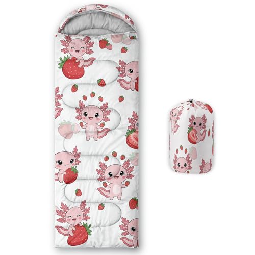 Image of QOOMO Axolotl Cute Camping Sleeping Bags,3 Season Warm & Cool Weather,Lightweight,Waterproof Sleeping Bags for Adults & Kids,Traveling,and Outdoors
