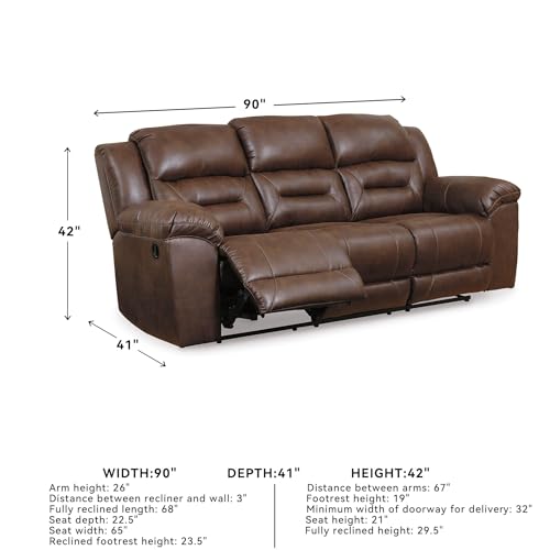 Image of Signature Design by Ashley Stoneland Faux Leather Manual Pull Tab Reclining Sofa, Dark Brown