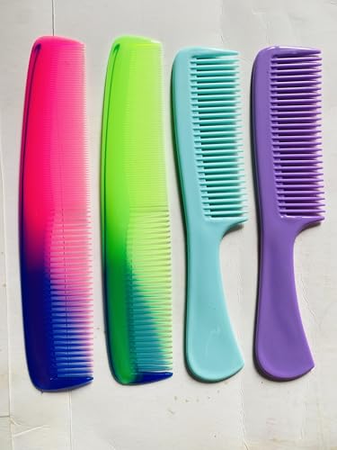 Image of Premium 4-Piece Hair Comb Set | Pack of 2 Regular & 2 Handle Combs for Men & Women | Multi-Color Durable Styling Combs