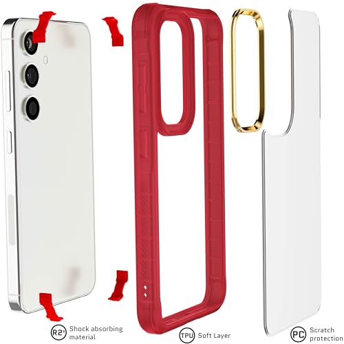 Image of Ghostek Covert Galaxy S24 Clear Phone Case with Military Grade Shockproof Protection, Non-Slip Grip, Protective Silicone Cover Designed for 2024 Samsung Galaxy S24 (6.2 inch) (Red)