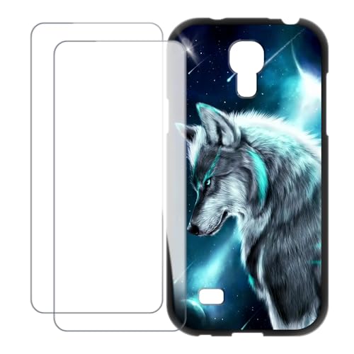 UOGNADGD Compatible with Samsung Galaxy S4 Mini i9190 Case Colorful Custom Cover with 2 Pack Tempered Glass Screen Protectors - Shockproof Scratch-Resistant (Wolf 3)