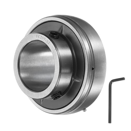 sourcing map UC207-22 - Rodamientos de bloque de almohada de 1-3/8 pulgadas, unidades de rodamiento de acero cromado (GCR15), carcasa de rodamiento montada en brida con llave