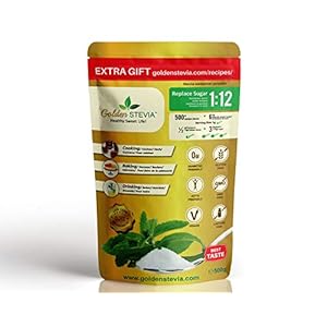Golden Stevia Suikerpoeder 500 g = 6 kg suikervervanger 1:12, caloriearm, diabetische suiker, keto-suiker, voor het…