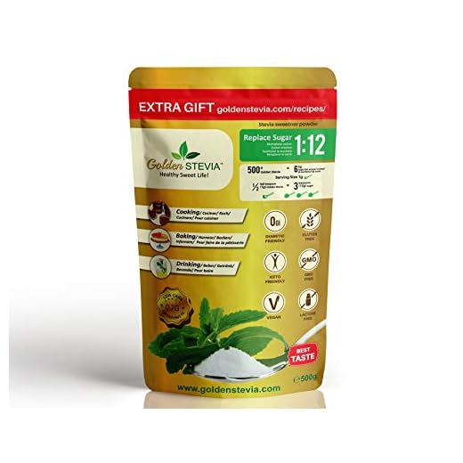 Golden Stevia Sötningsmedel – sockerersättning 1:12, låg kalori 500 G gyllene Stevia = 6 kg socker – mångsidig sockerersättning – keto, diabetiker, paleo, bakning och matlagning vänlig – 500 g