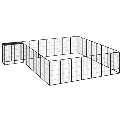 CHARMMA Dog Playpen Black Powder-Coated Steel,polyethylene Large,Dog Kennels & Runs-3115954