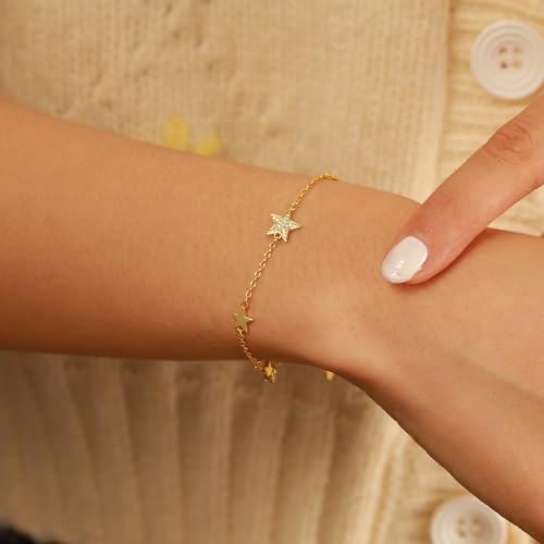 SUYACS 14K Gold Plated Star Red String Bracelets for Women Dainty Paperclip Heart Cubic Zirconia Link Chain Bracelet Friendship Bracelet Best Friend Birthday Prom Gifts to Daughter Friends2