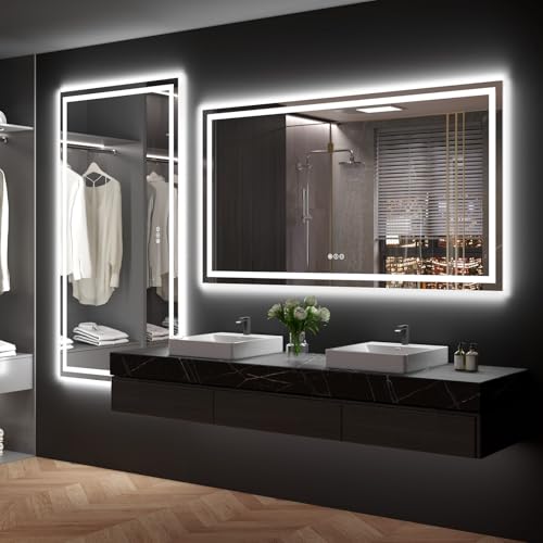 60"X36" LED Bathroom Mirror with Front Lights and Backlit, Anti-Fog, Dimmable, Shatter-Proof Tempered Glass, Lighted Bathroom Vanity Mirror for Wall with 3 Colors, Memory Function