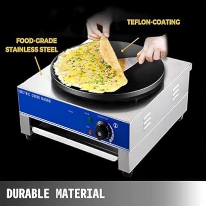 KJHYYPP 2800-W-Elektro-Crêpe-Maker mit 14,7-Zoll-Antihaft-Grillplatte für Eier, mit Temperaturregelung, Spatel, Streuer, Edelstahl – Bild 3