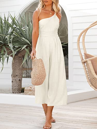 Anrabess Women's Summer Straps One Shoulder Dressy High Waist Casual Wide Leg Jumpsuit Romper With Pockets 502Mibai-M #TOP4