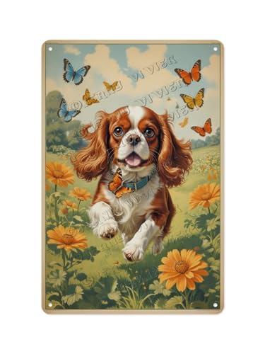 Cavalier King Charles Spaniel Dog Decor Garden Vintage Panneau en aluminium 20,3 x 30,5 cm – Panneau de jardin sur le thème du chien, décoration en métal de style rustique pour l'extérieur