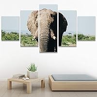 SIGNWIN 5 Panel Canvas Wall Art Animals Black and White Dramatic Duotone Expressionism Grey Modern Artwork for Home Decorations Ready to Hang - 60