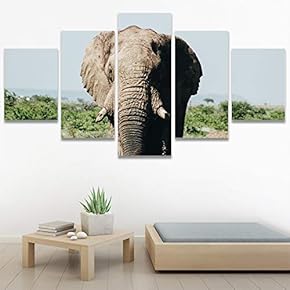 SIGNWIN 5 Panel Canvas Wall Art Animals Black...