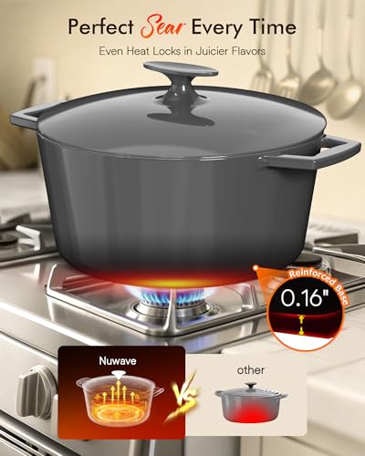 Image of Nuwave Lux 6QT Enameled Cast Iron Dutch Oven, Cast Iron Knob, Black Sesame