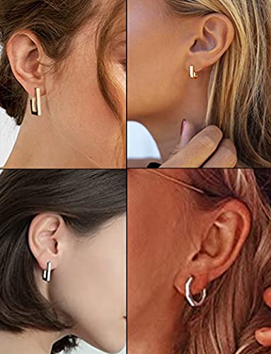 6 Pairs Minimalist Hoop Earrings Stainless Steel Small Dainty Geometric Square Triangle Star Rectangle Huggies Earrings for Women Ladies Gold Silver Black Tone3