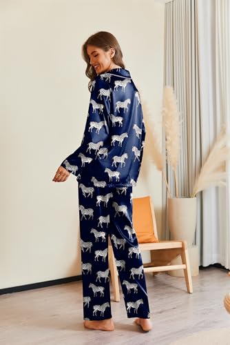 Image of Ekouaer Pajamas For Women Set Silk Pjs 2 Piece Satin Sleepwear Long Sleeve Button Down Lounge Sets With Pant
