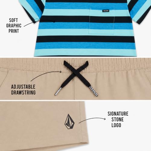 Image of Volcom Toddler Baby Boys Graphic Tee & Tech Stretch Shorts Set Short Sleeve | Soft Breathable Cotton Fabric, Adjustable Drawstring Waistband Adapts as He Grows, Comfort for Play, School or Vacation