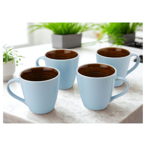 Image of Bodhi House Handcrafted Ceramic Coffee Mug Set of 4 Pieces (350 Ml), Stoneware Tea Cup, Microwave Safe Large Milk Mug, Glossy Finish, Ideal for Daily use, Casual Gatherings and Gifting, Arctic Blue