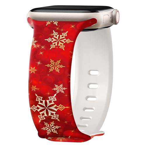 Image of wipalor Christmas Band for Apple Watch Bands for Women 46mm 45mm 44mm 42mm 49mm, Cute Holiday Christmas iWatch Bands, Silicone Sport iPhone Watch Series 11 10 9 SE 8 7 6 5 4 3 Ultra-Gold Snowflakes