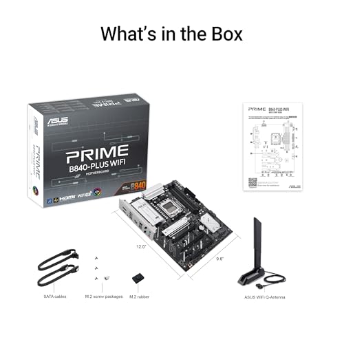 Image of ASUS Prime B840-PLUS WiFi AMD AM5 B840 ATX Motherboard, Advanced AI Ready, DDR5, PCIe 4.0, 3X M.2, Wi-Fi 6E, 2.5Gb LAN, DisplayPort, HDMI, USB 10Gbps Type-A & Type-C, BIOS Flashback, Aura Sync RGB