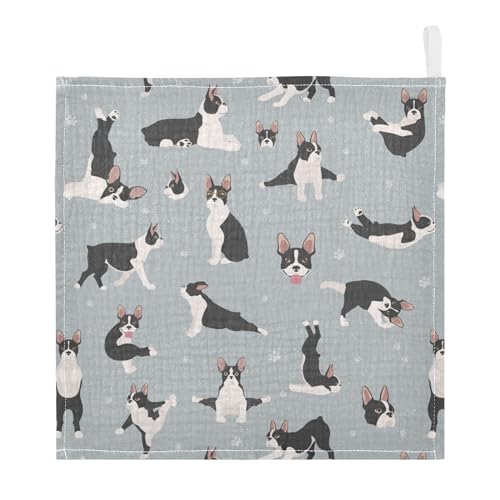 Image of vvfelixl Boston Terrier Baby Burp Cloths Baby Muslin Washcloths for Boys Girls Cotton Baby Face Towel for Newborn Infants Soft and Absorbent 11.8 X 11.8 in, 5 Pack