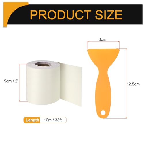 Image of HARFINGTON Wood Grain Repair Tape 2 Inch x 33ft Self Adhesive Repair Patch Tape Simulated Wooden Floor Tapes with Plastic Scraper for Tables Doors Windows Furniture, Beige Wood