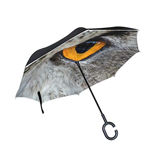 Preisvergleich Produktbild Pinlg Regenschirm mit Tiermotiv, Eule, Vogelauge, Wildtiere, doppelschichtig, faltbar, mit C-förmigem Griff, UV-Schutz, winddicht, für Auto und Außenbereich