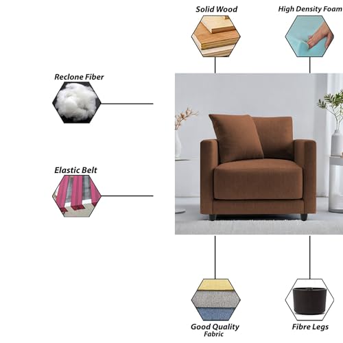 Image of Casaliving Dominic 1 Seater Sofa Set for Living Room (Brown Fabric) Premium Fabric Sofa