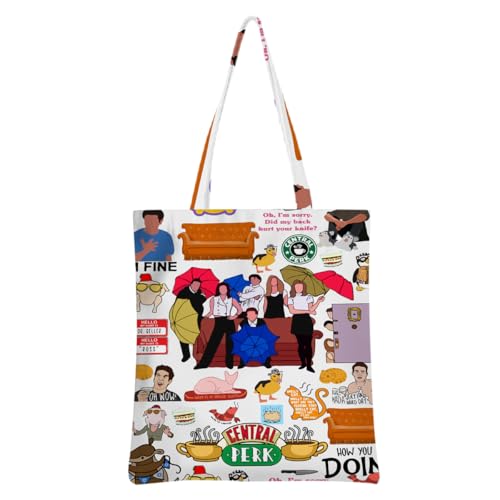 Funny TV Tote Bag, Funny Tv Show Merchandise Fans Merch Friendship Gifts for Women Reusable Grocery Bags, Friends TV Show Merchandise Beach Weekender Bags, Friends Themed Gifts for Friend Coworker