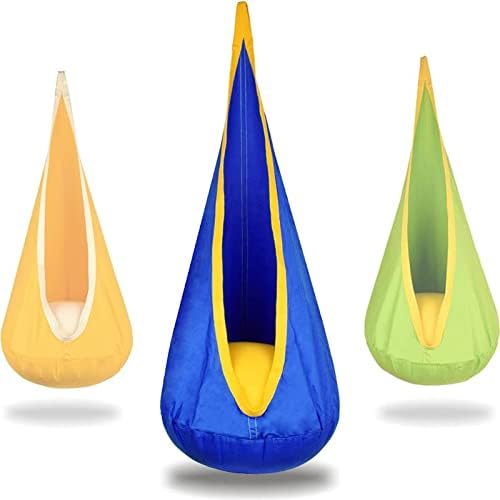 Funny Game Kids Pod Swing Hanging Seat Child Hammock Chair Indoor and Outdoor Sensory Swing 100% Cotton Loading Capacity 170 lbs (Blue)