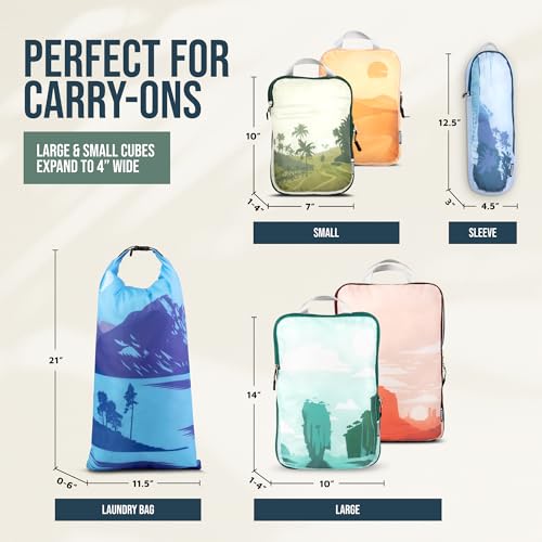 Image of Compression Packing Cubes Set for Carryon Suitcases- Lightweight, Durable Clothes Organizer, Getaways, 6 Piece