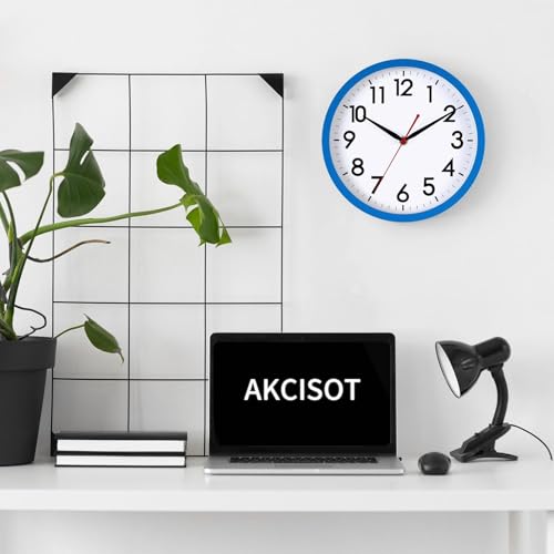 Image of AKCISOT 12 Inch Wall Clock Silent Non Ticking Modern Wall Clocks Battery Operated, Analog Classic Clock Decorative for Bedroom, Kitchen, Home Office, Bathroom, School, Living Room(Blue)