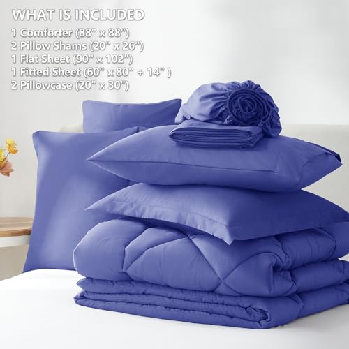 Image of CozyLux Queen Comforter Set Very Peri - Bed in a Bag Queen Size 7 Pieces, Luxury Soft Bed Set for All Seasons, Bedding Set with Down Alternative Comforter, Sheets, Pillowcases & Shams