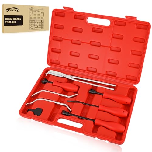 GOOACC 8PCS Drum Brake Tool Kit, Brake Tool Set with Drum Brake Spring Tool Installer, Remover, Compressor, Retainer, Pliers and Adjustment Spoons Set Brake Tools for Automotive Installer Remover Red