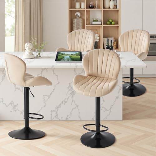 Image of Sweetcrispy Bar Stools Set of 4, Swivel Adjustable Height Fabric Bar Chair