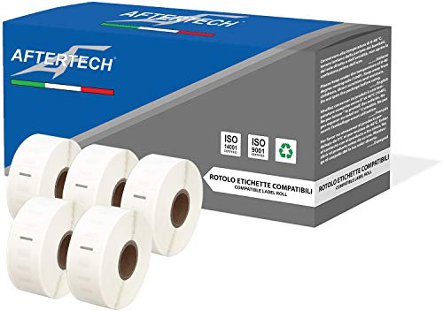 Aftertech 5x 11352 25x54mm Rotoli di Etichette adesive compatibili (500 Etichette/rotolo = 2500 totali) per Dymo LabelWriter Seiko SLP etichettatrici stampanti S0722520 5x11352