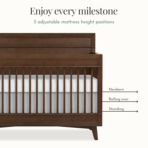 Image of Evolur Loft Antilia Mid-Century 4-in-1 Crib in Walnut, Greenguard Gold & JPMA Certified, Baby Crib Converts to Toddler Bed, Daybed & Full Bed