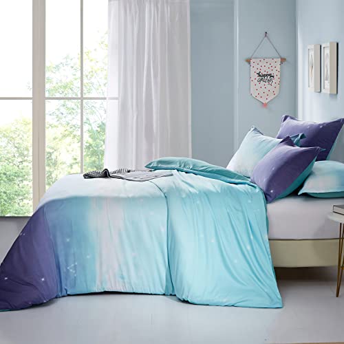DJY Galaxy Star Duvet Cover Blue and Purple Bedding Set Gradient Color Duvet Cover Pillowcase with Zipper Closure for Kids Girls Teens Adults (Single Size 135x200cm) - Image 3