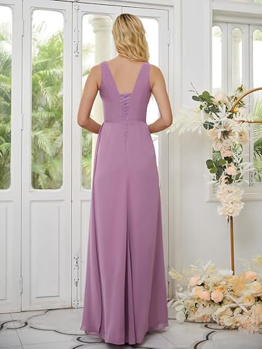 V-Neck Bridesmaid Dresses with Slit Pleated Chiffon A-line Formal Party Dress for Women3
